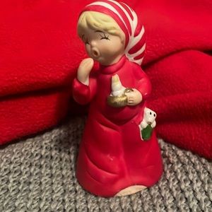 🎄Vintage 1978 Jasco Christmas Bell 🔔 Bisque Red Nightgown bell~Merri Bells